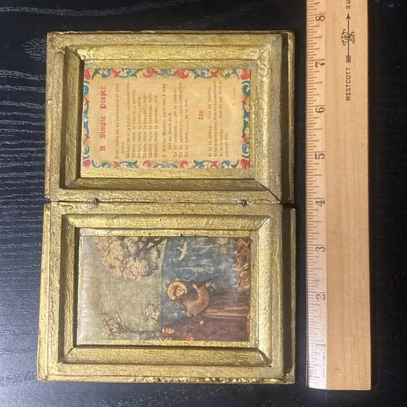 Antique Gold Gilt Florentine Wood Diptych Saint Francis Assisi A SIMPLE PRAYER - Picture 15 of 15